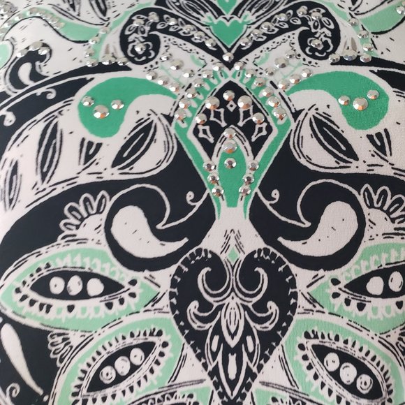 Valerie Stevens embellished top rhinestone stretch short sleeve asymmetr… - Picture 7 of 10